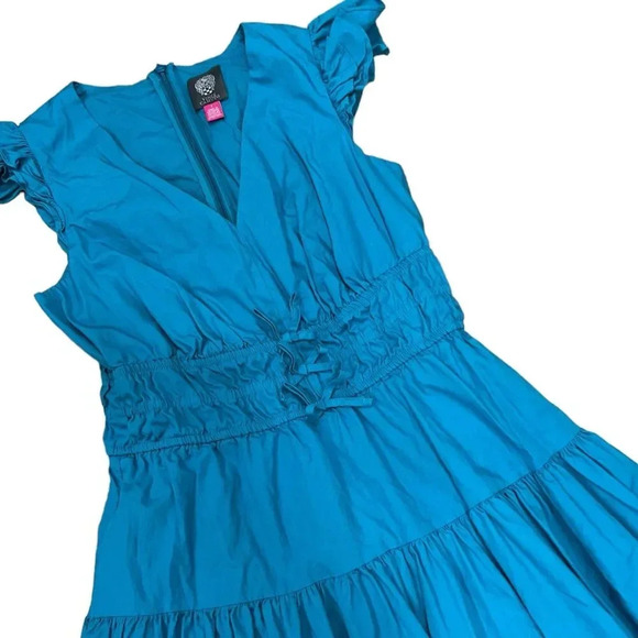 Vince Camuto Turquoise Ruffle Sleeve Tiered Cotton Dress 4 - Picture 3 of 5